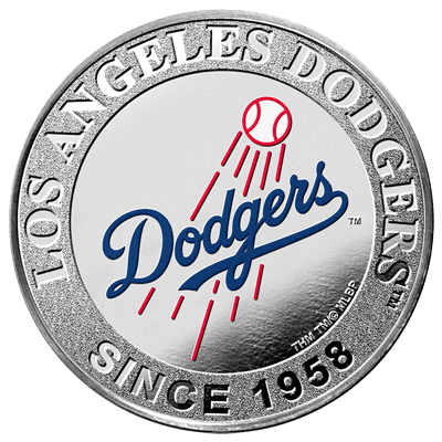 A picture of a 1 oz Los Angeles Dodgers Silver Colorized Round